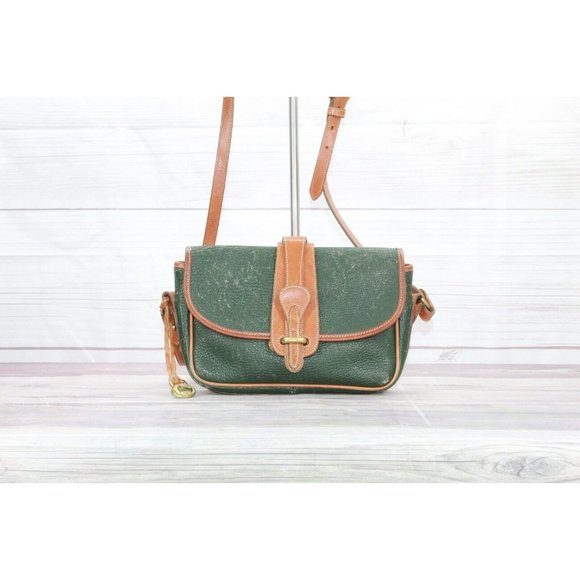 Vintage Dooney & Bourke Green Brown Trim Leather Crossbody Shoulder Bag - Picture 2 of 11